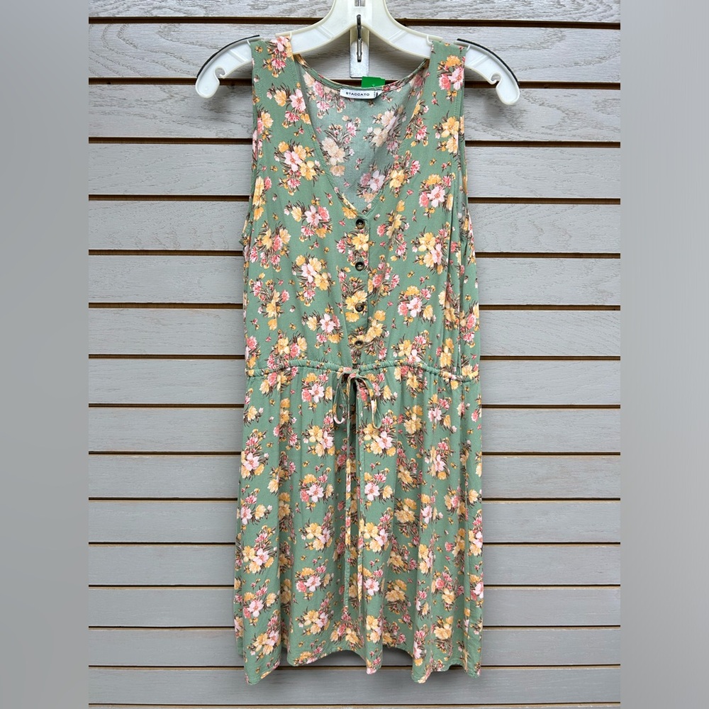 Staccato Green Floral Button-Down Midi Dress